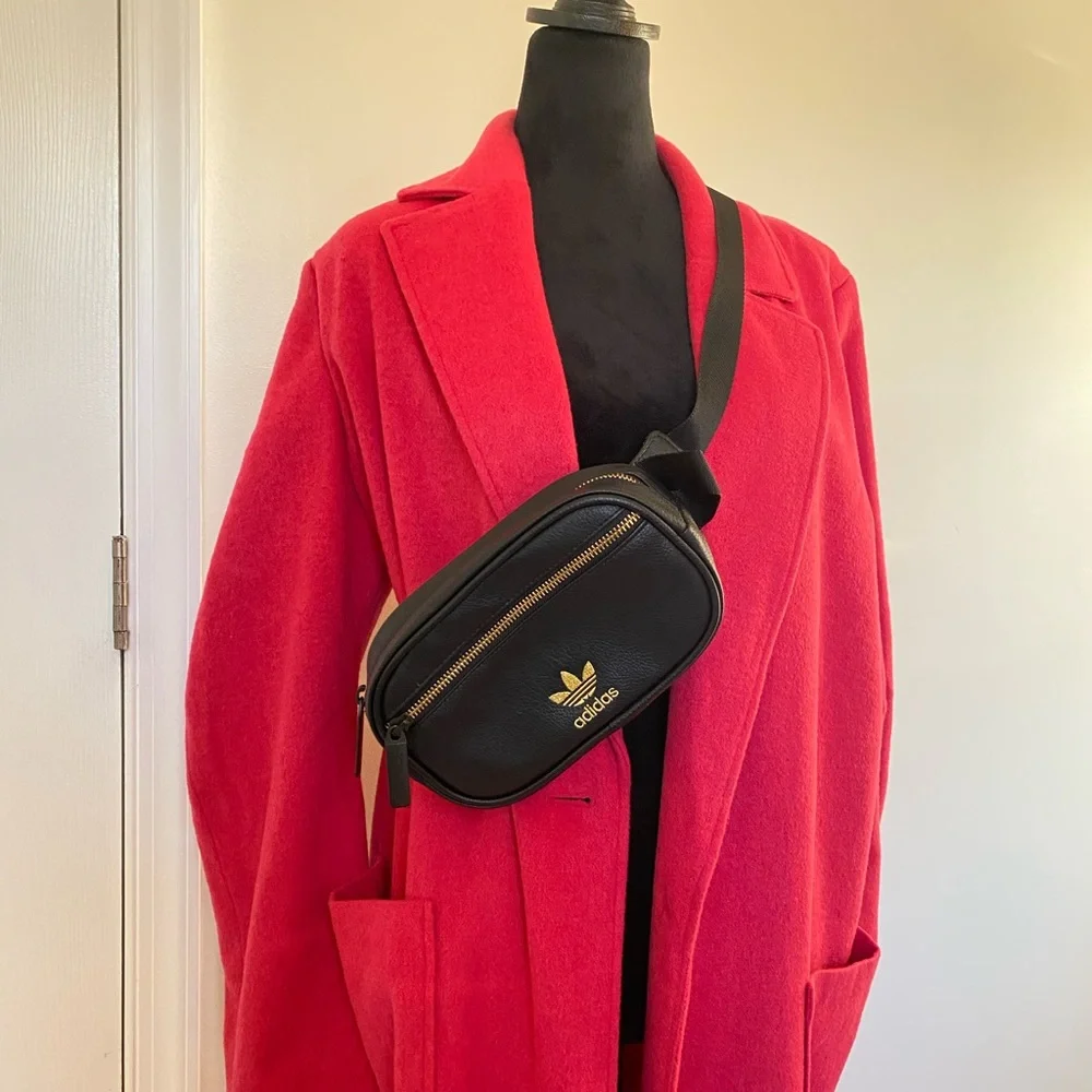 Adidas Black Leather Bag with Gold Zipper
